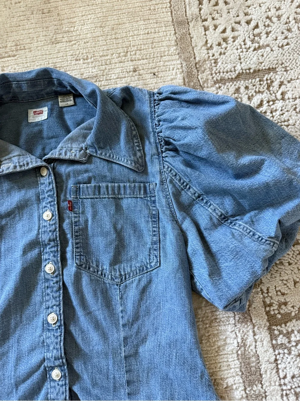 Levi's Blue Puff Sleeve Denim Button-Down Shirt